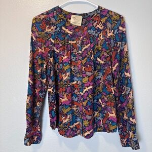 ANTHROPOLOGIE 25 OF 52 CONVERSATIONS Top-4 Oh Deer Woodland Button Front‎ Purple